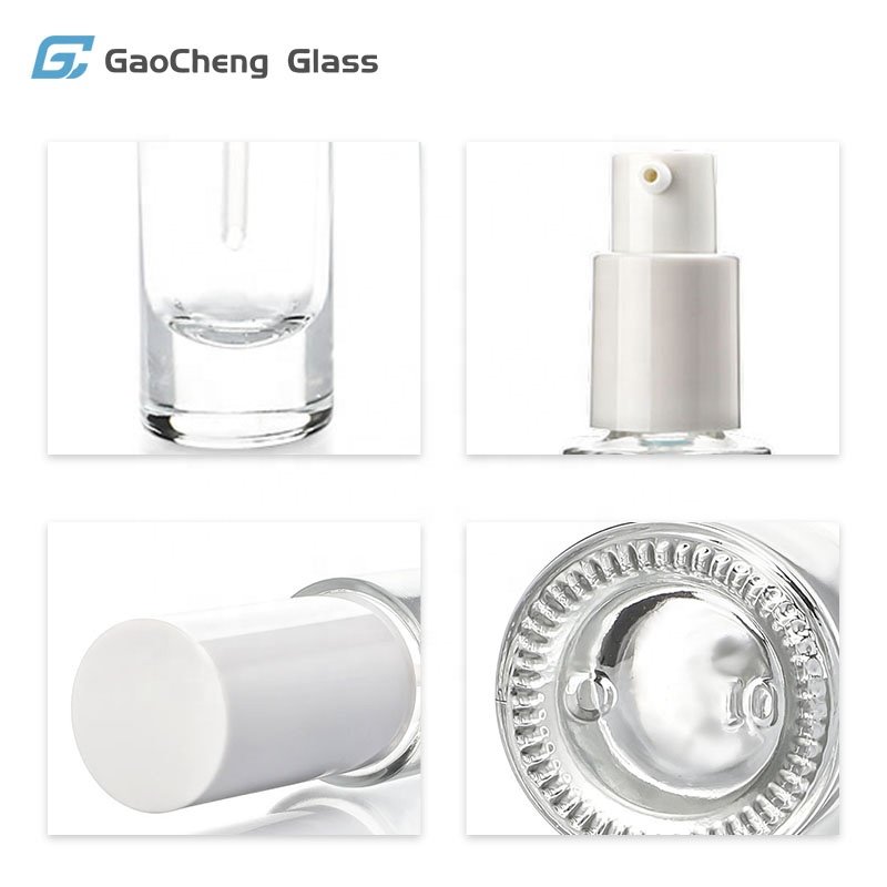 Oem Cosmetic Skin care Packaging 5ml 15ml 20ml 30ml Foundation Lotion Serum Hair Oil Essential oil Glass Bottles with White Pump