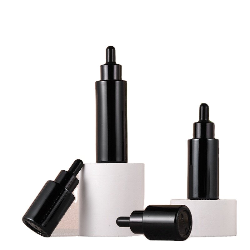 Black 1oz Cylinder Glass Dropper Bottle 60ml 20ml 40ml Flat Shoulder Cylinder Empty 2oz Dropper Bottle for Hair Oil Essencial