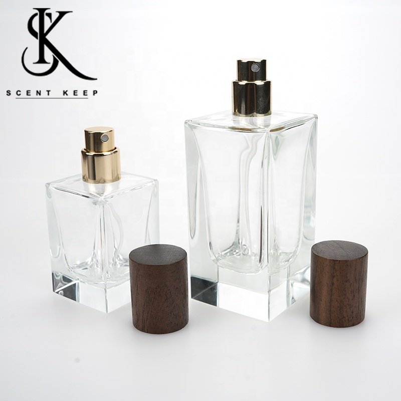 Popular Empty Bottles 30ml 50ml Luxury Black Glass Perfume Spray Bottles With Wooden Cap perfume spray bottle