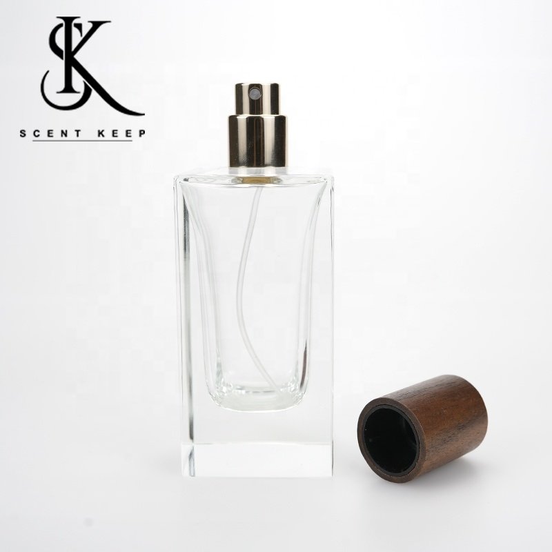Popular Empty Bottles 30ml 50ml Luxury Black Glass Perfume Spray Bottles With Wooden Cap perfume spray bottle