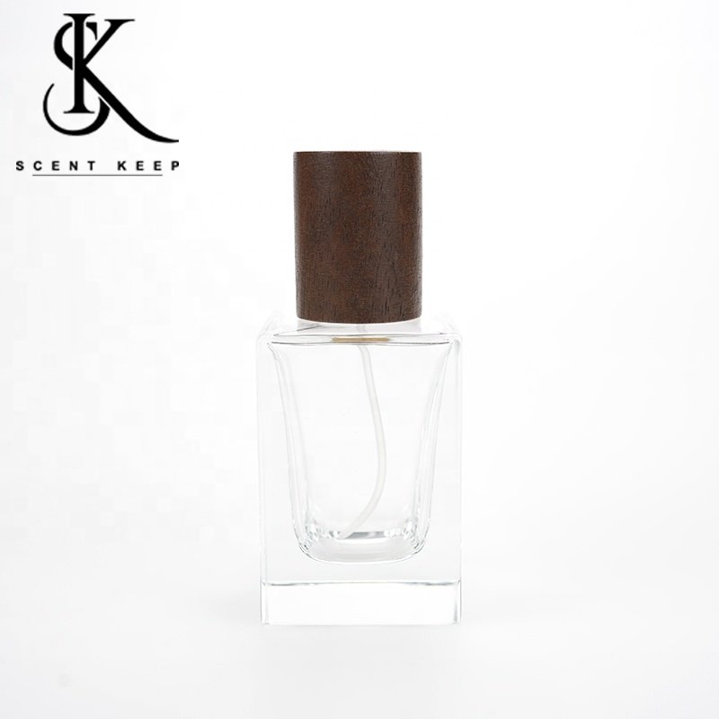 Popular Empty Bottles 30ml 50ml Luxury Black Glass Perfume Spray Bottles With Wooden Cap perfume spray bottle