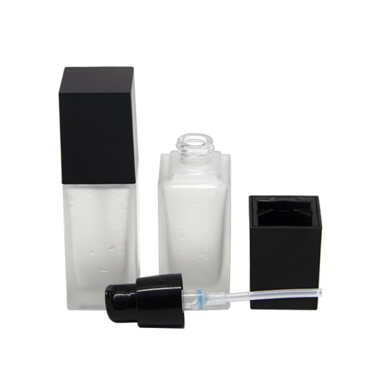 Square 30ml 40ml luxury frosted bb cream liquid foundation packaging pump glass bottles empty foundation bottle