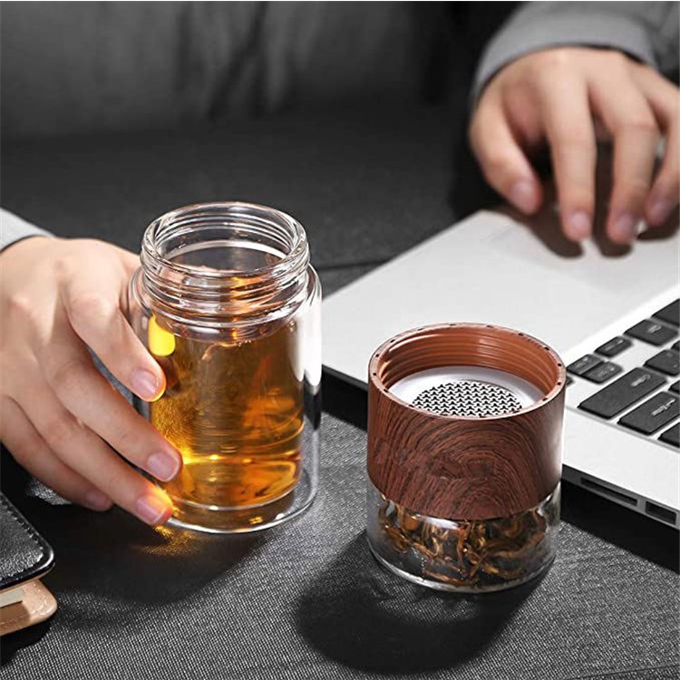 750Ml Trinkflasche Double Wall Glass Water Bottle With Tea Infuser