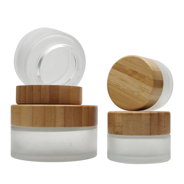 5ml 10ml 15ml 30ml 50ml 100ml Frosted Glass Bottles Wholesale Cream Cosmetic jars with Bamboo Lid for Cosmetic Packaging