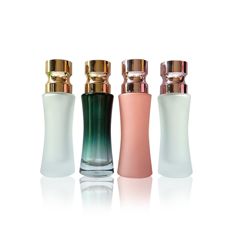 Beauty 30ml 50ml 1oz serum bottle unique ground shape cosmetic pump lotion foundation glass bottle