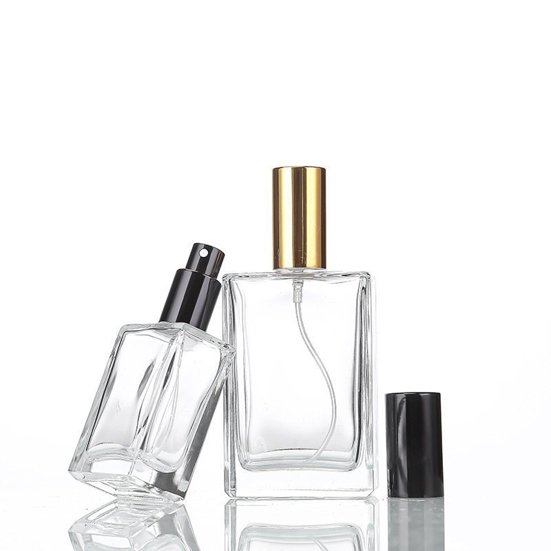 Homay luxury empty 30ml/50ml/100ml flat clear rectangle perfume glass bottle