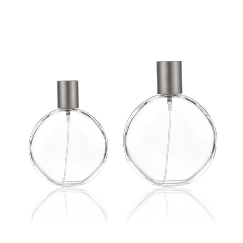 New Flat Round Thickened Glass Spray Bottle Crystal White Transparent Glass Perfume Bottle Cosmetics Empty Bottle