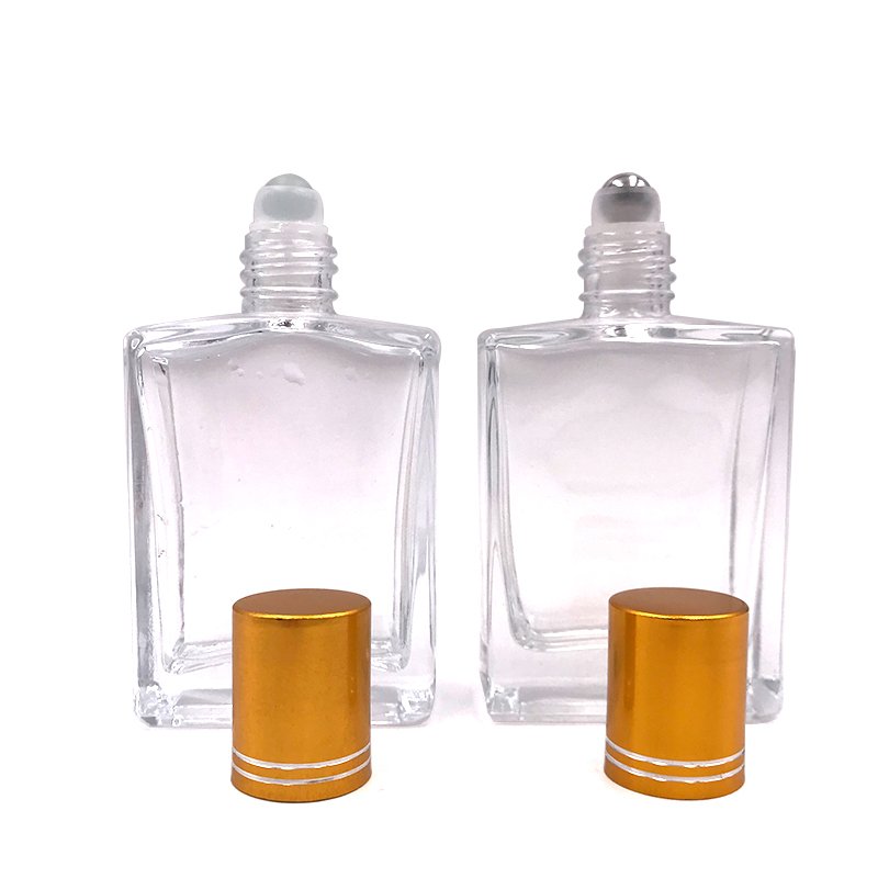 Popular empty clear flat square rectangle Cosmetic 5ml 10ml 15ml 30ml 50ml 100ml Glass roller essential oil Bottle