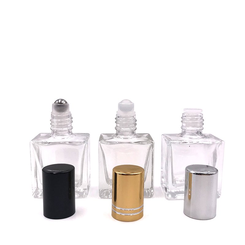 Popular empty clear flat square rectangle Cosmetic 5ml 10ml 15ml 30ml 50ml 100ml Glass roller essential oil Bottle