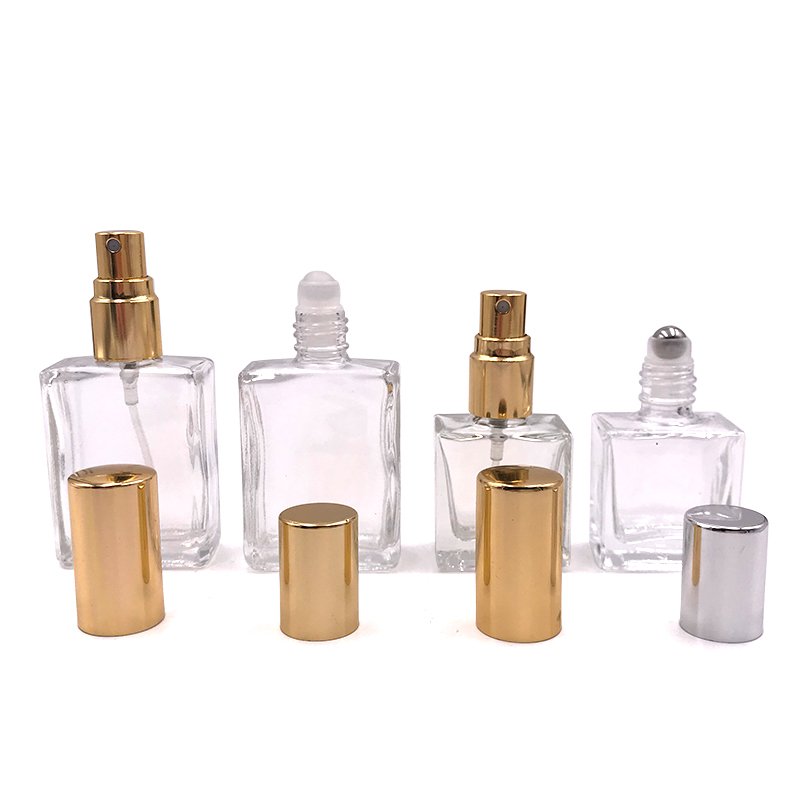 Popular empty clear flat square rectangle Cosmetic 5ml 10ml 15ml 30ml 50ml 100ml Glass roller essential oil Bottle