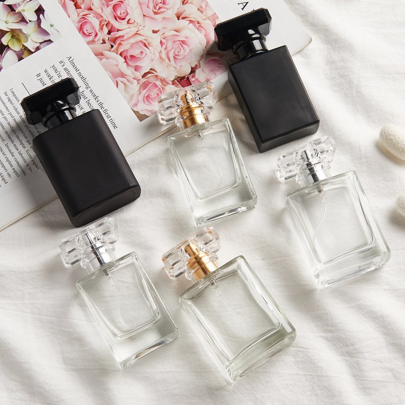 Wholesale 30ml Clear Empty Luxury Flat Square Spray Fragrance Parfum Bottle Black Refillable Perfume Glass Bottles
