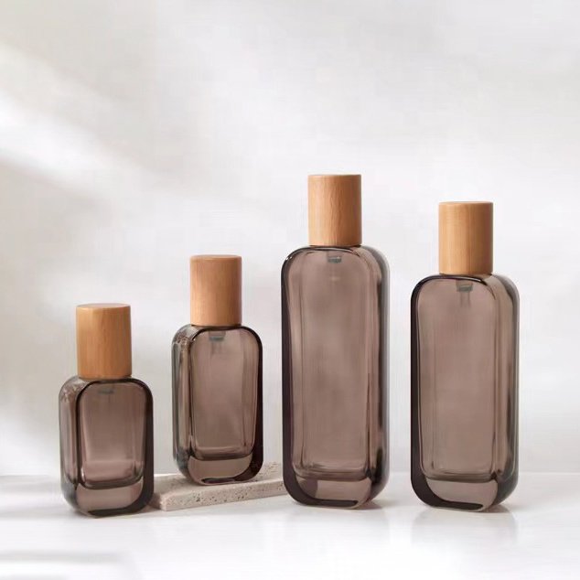 30g 50g Skincare Packaging Glass Face Cream jar 100ml 120ml Lotion Pump Serum Oil brown Cosmetic Glass Bottle with wood lid