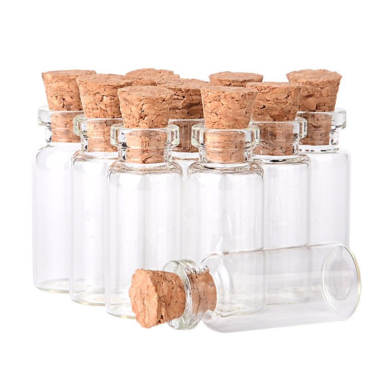 MiNi small glass Wishing Bottles with eye hook cork 2ml empty glass vial small Message Bottle with cork, drifting vial