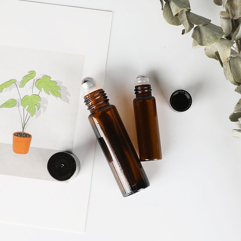 10ml Amber Essential Oil Perfume Roll On Glass Bottle with Roller Ball