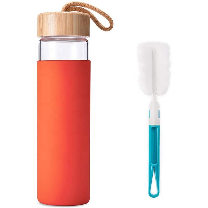 Eco Friendly 20 Oz BPA Free Borosilicate Glass Sublimation Glass Bottle with Bamboo Lid and Silicone Sleeve
