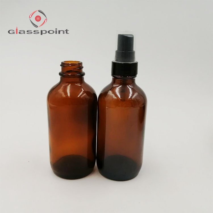 4oz amber boston glass bottle with sprayer pump