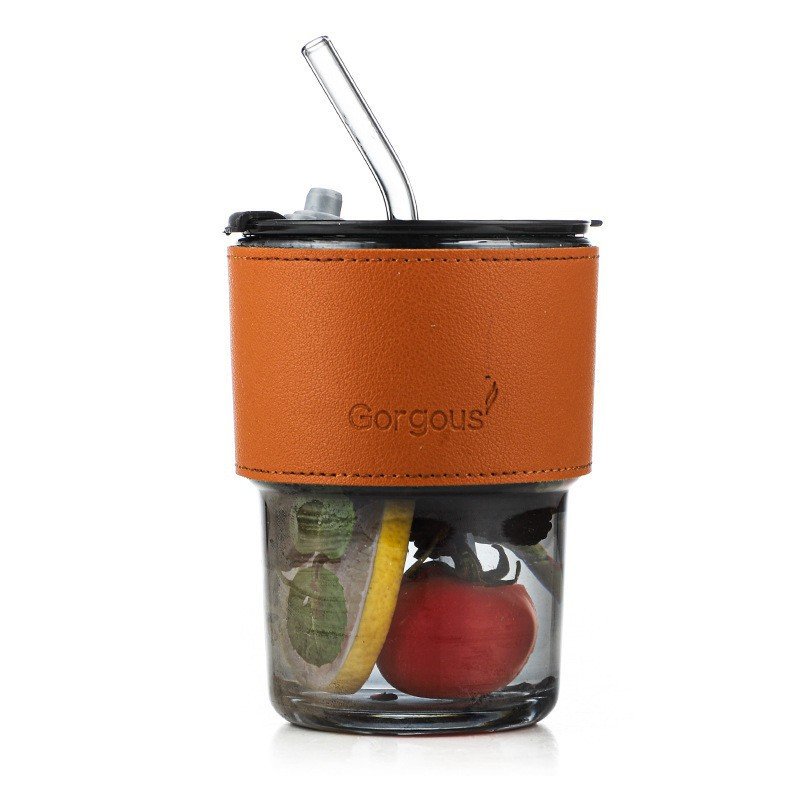 Sell well 400ml Clear Glass Slub Cup With Lid Straw Custom Logo Simple Glass Coffee Cup With Leather Case