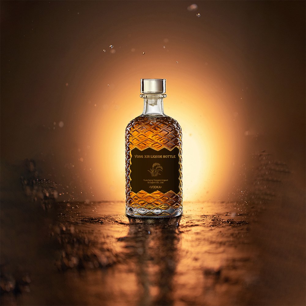 500ml High-End Luxury Rectangular Transparent Glass Liquor Wine Juice Bottle Whiskey Bottle Without Cork