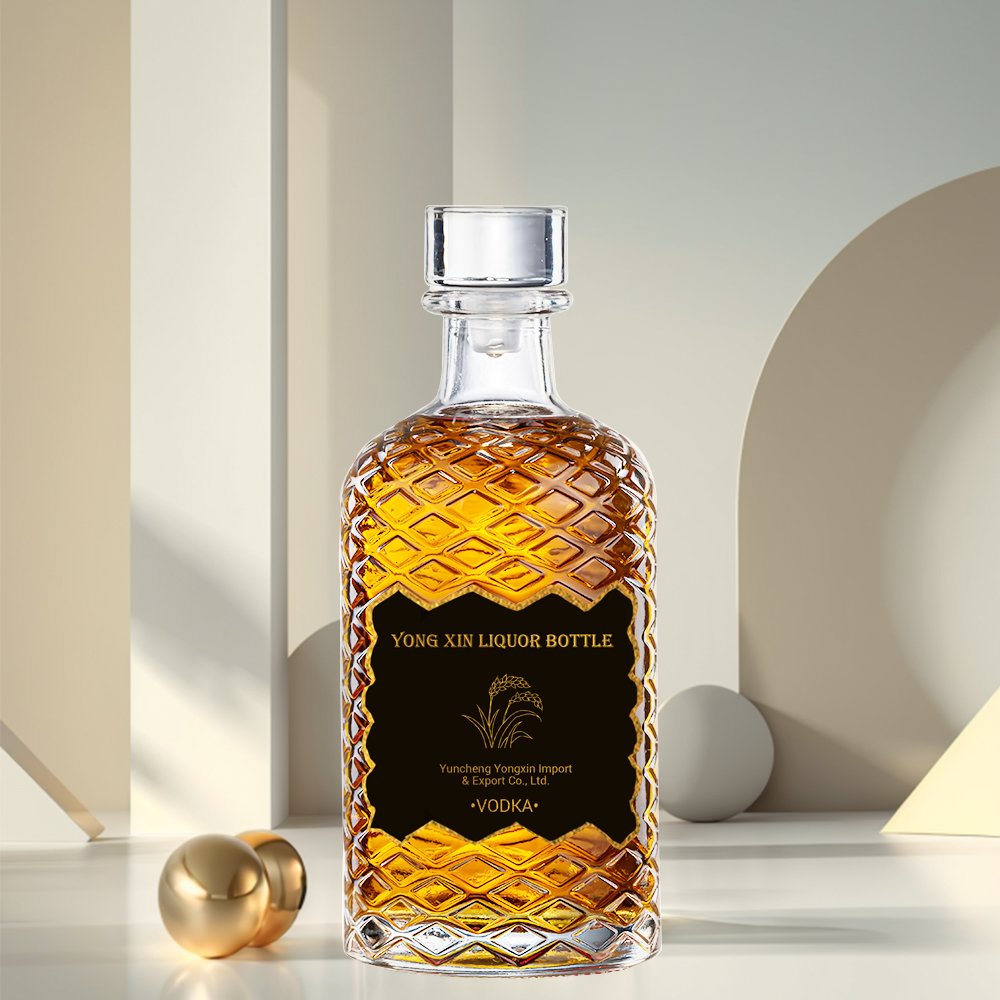 500ml High-End Luxury Rectangular Transparent Glass Liquor Wine Juice Bottle Whiskey Bottle Without Cork