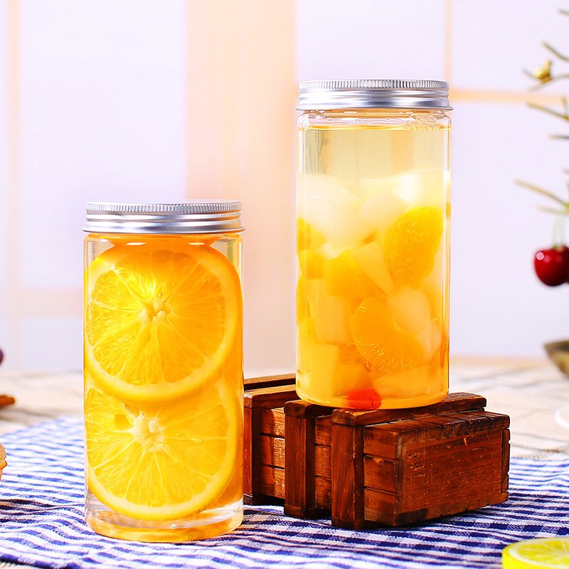 16oz clear juice glass bottle for beverage with aluminum lid with whole and straw