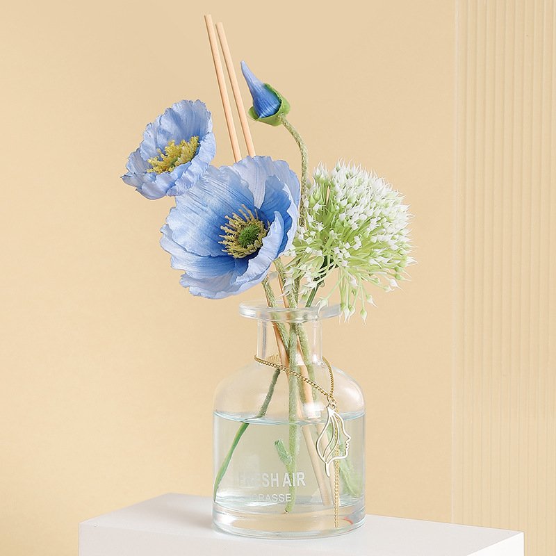 Wholesale Custom Aromatherapy Air Fresher Home Fragrance Decoration 120ml Glass Bottle Reed Diffuser With Flower