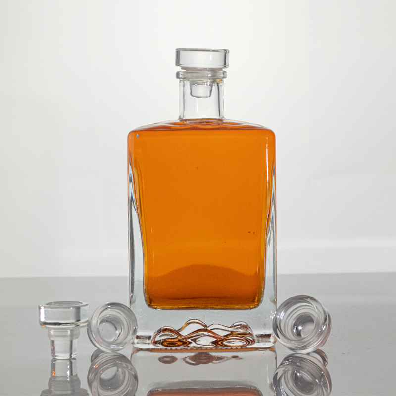 Wholesale Square Rectangular 500ML 750ML 1000ML Empty Fruit Whiskey Liquor Glass Bottles With White Tamper Proof Cap LGG-04