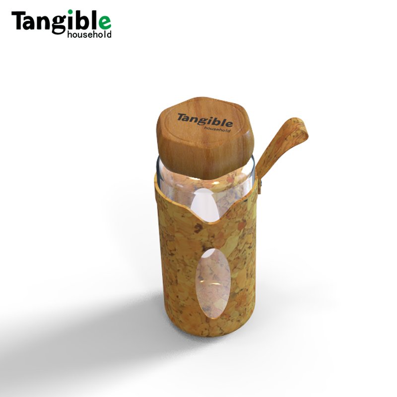 New arrival environmental 24oz 700ml glass water bottle with lid bamboo cork sleeve