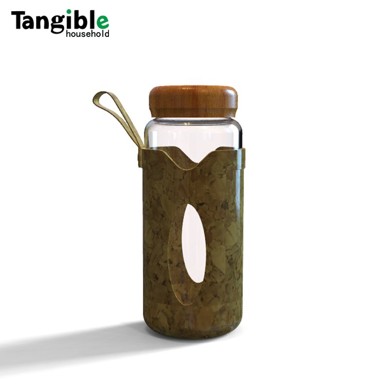 New arrival environmental 24oz 700ml glass water bottle with lid bamboo cork sleeve