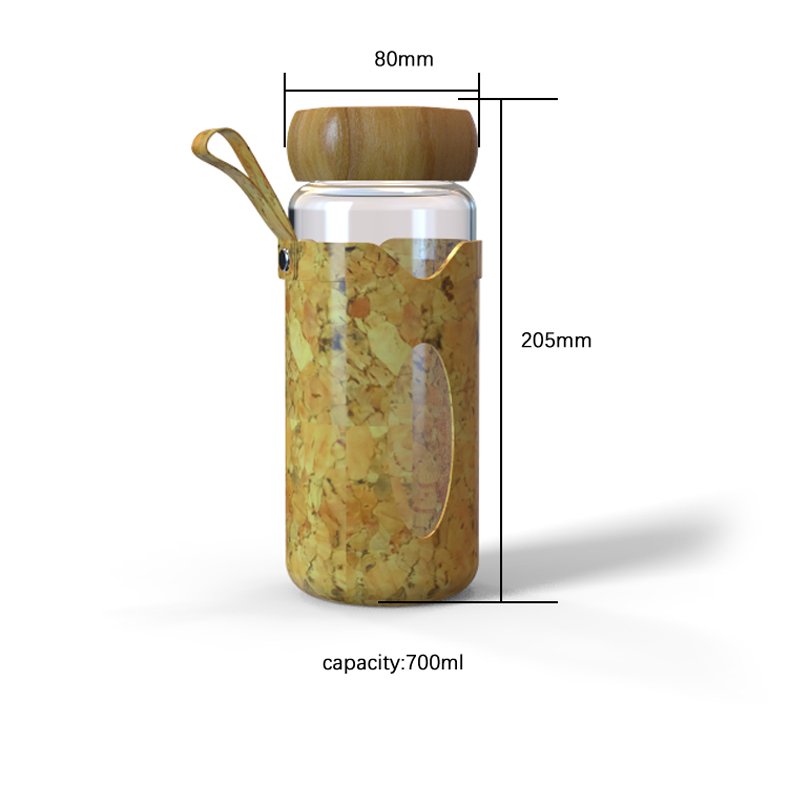 New arrival environmental 24oz 700ml glass water bottle with lid bamboo cork sleeve