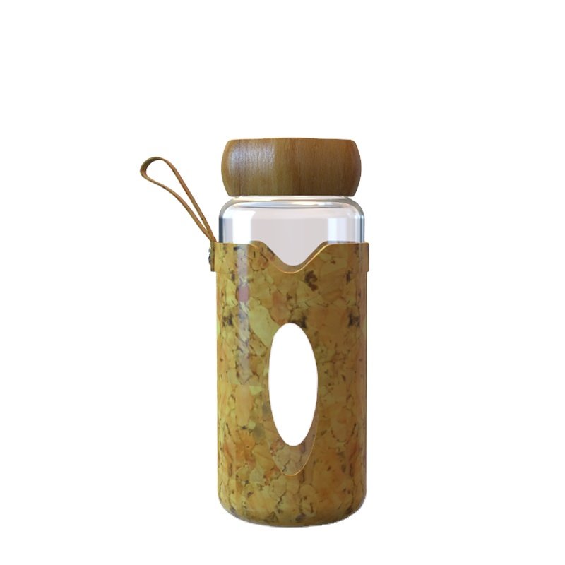 New arrival environmental 24oz 700ml glass water bottle with lid bamboo cork sleeve