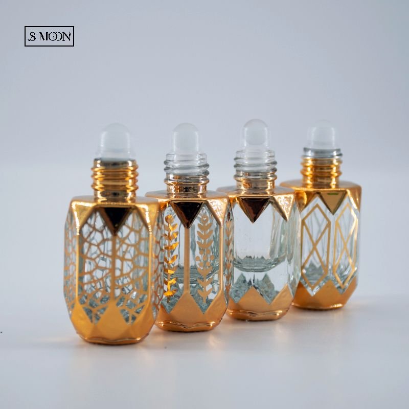 Wholesale factory price gold plated 6ml 8ml 10ml 15ml empty perfume oil roll on glass bottle with roller ball