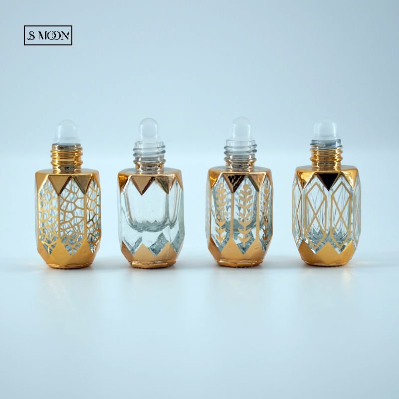 Wholesale factory price gold plated 6ml 8ml 10ml 15ml empty perfume oil roll on glass bottle with roller ball