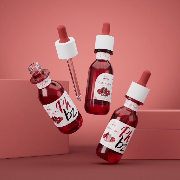 Custom design luxury glass serum bottle 1oz 30ml red skincare packaging gradient design face moisture dropper bottles cosmetic