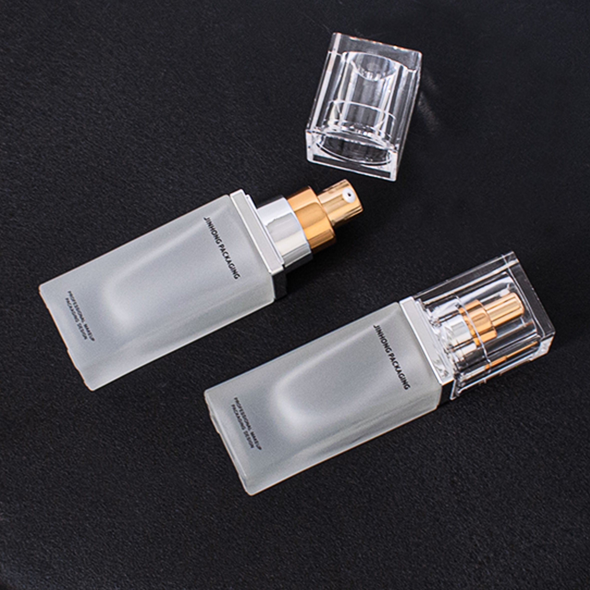 Luxury Cosmetics Packaging Frosted Straight Square 30ml liquid bottle Glass Beauty Pump Foundation Bottle