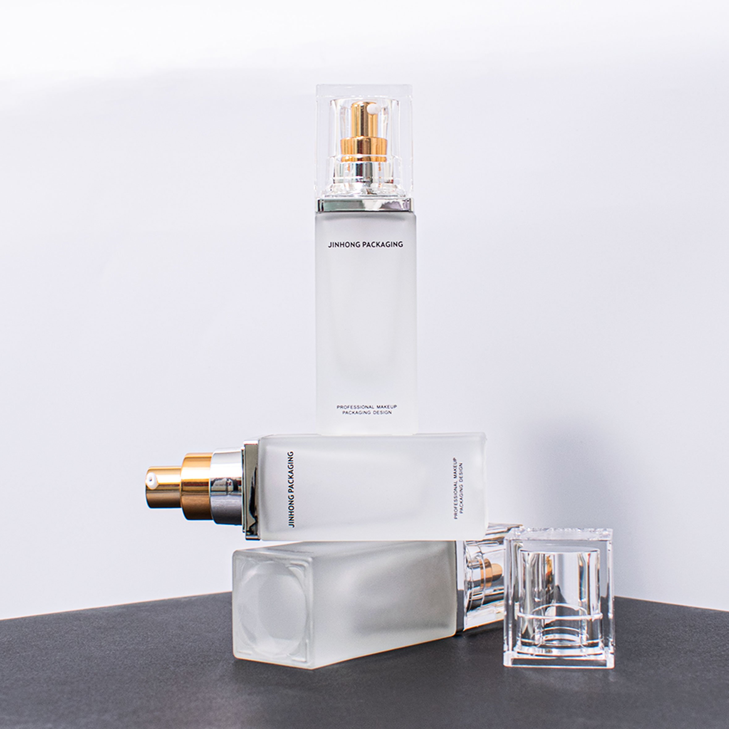 Luxury Cosmetics Packaging Frosted Straight Square 30ml liquid bottle Glass Beauty Pump Foundation Bottle