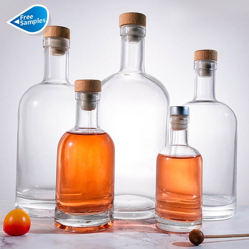 High quality clear spirit liquor rum whisky vodka glass bottle 50ml 100ml 200ml 375ml 500ml 750ml 1000ml with cork stopper