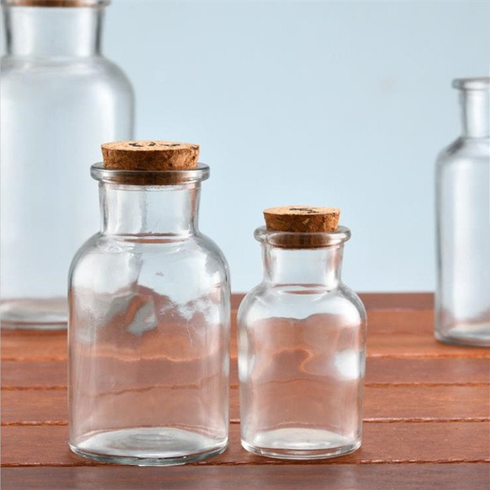 250ml 500ml 1000ml Round Clear Wide Mouth Apothecary Jars Reagent Glass Bottle with Cork Lids