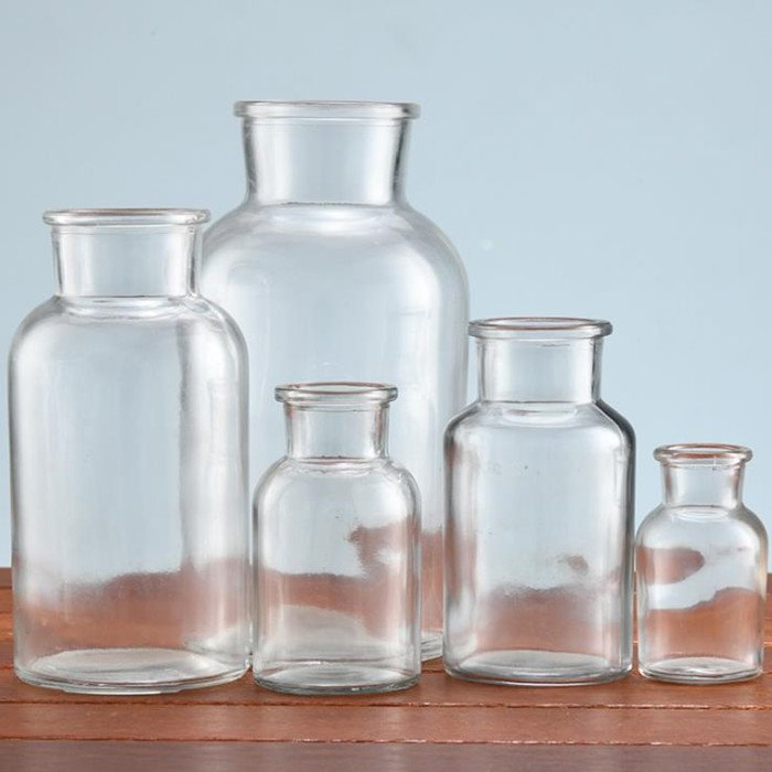 250ml 500ml 1000ml Round Clear Wide Mouth Apothecary Jars Reagent Glass Bottle with Cork Lids