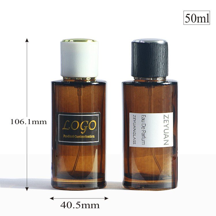 Tall round 100ml amber clear empty Luxury Perfume Glass Bottle crimp sprayer with High round lid