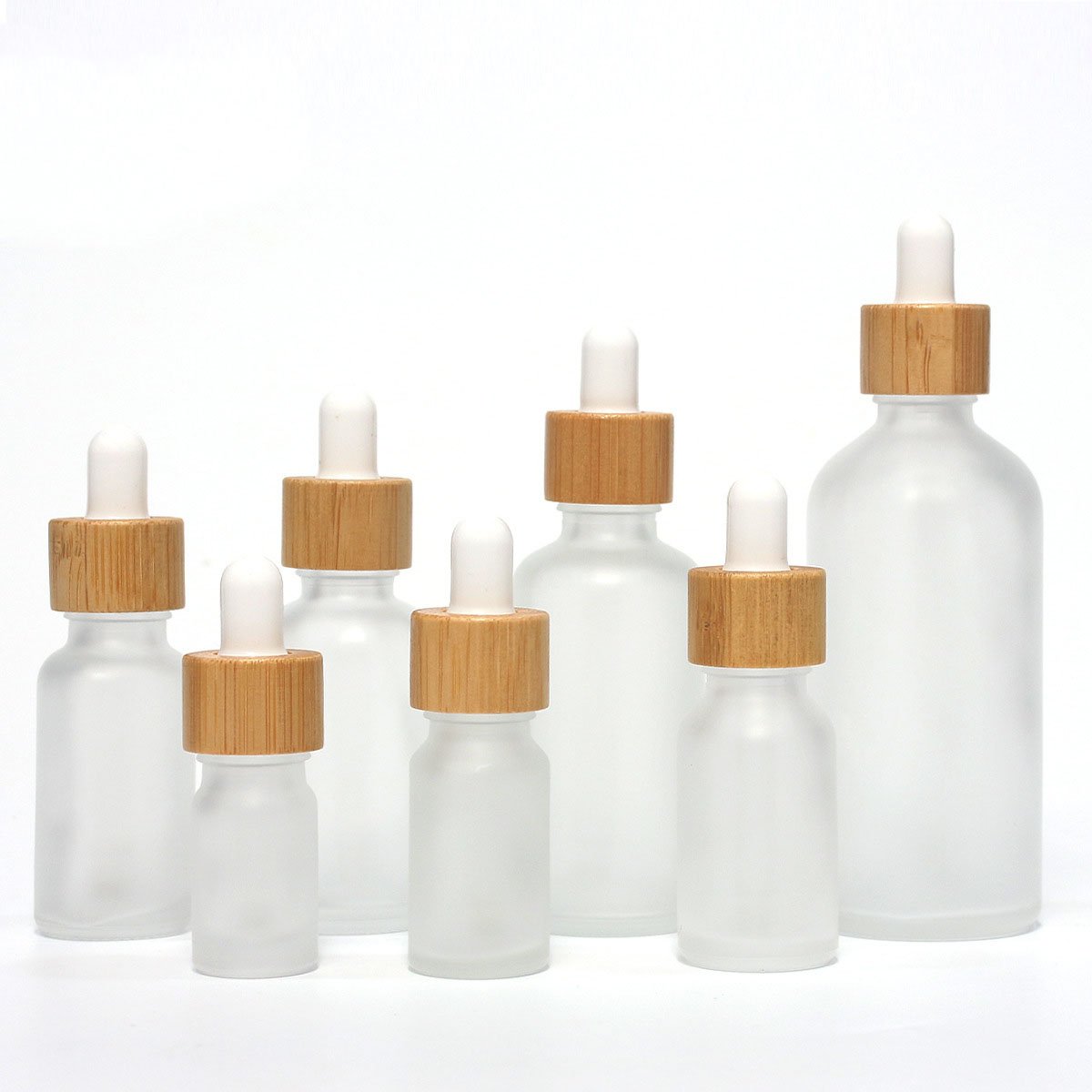 Small Cylindrical Perfume Essential Oil Glass Bottle White Frosted Glass Dropper Bottle With Bamboo Lid