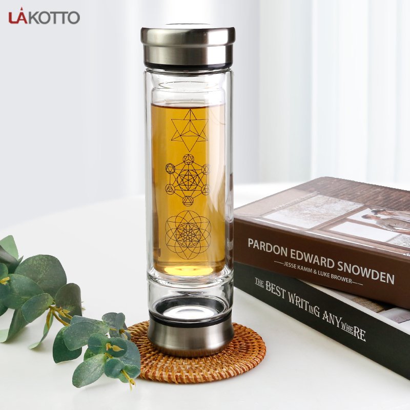 Crystal Water Bottle with Constellation design and metal lid
