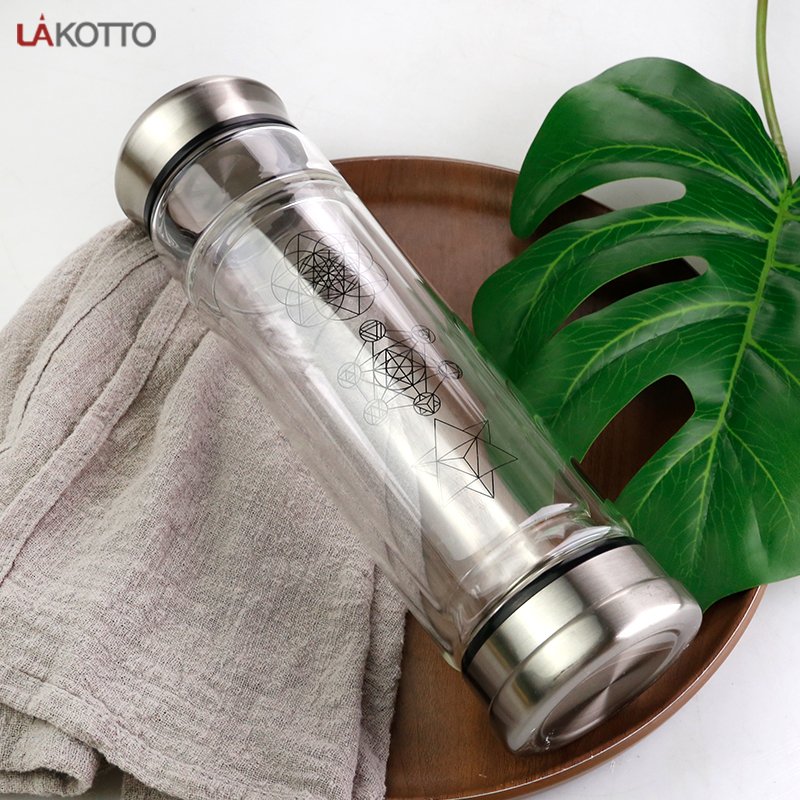 Crystal Water Bottle with Constellation design and metal lid
