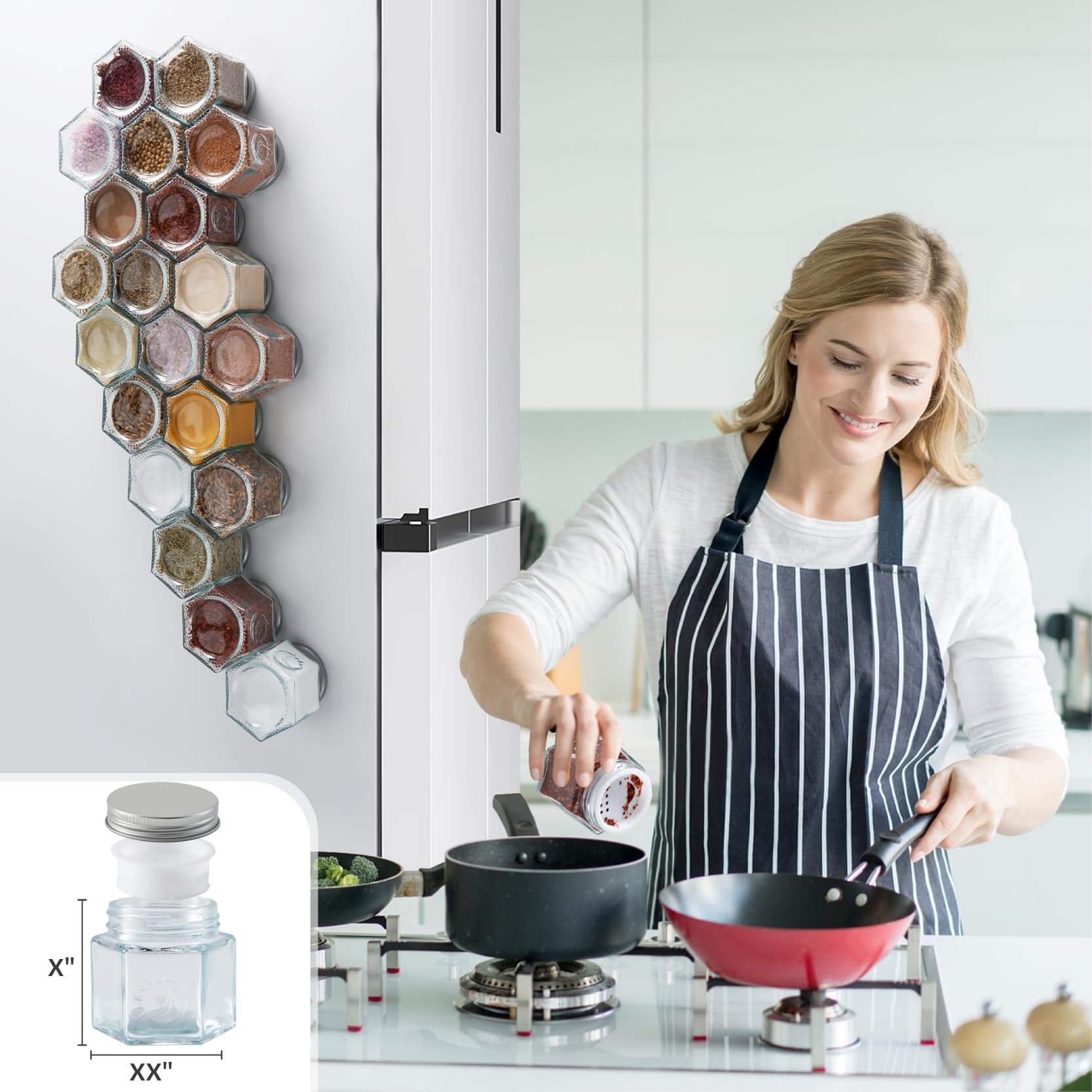 Low Price Kitchen Supplies Mini 4oz Magnetic Hexagon Clear Spice Glass Bottle Jar Containers with Shaker Lids Labels