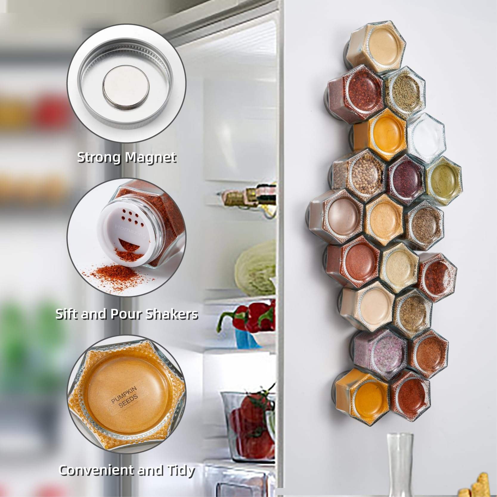 Low Price Kitchen Supplies Mini 4oz Magnetic Hexagon Clear Spice Glass Bottle Jar Containers with Shaker Lids Labels