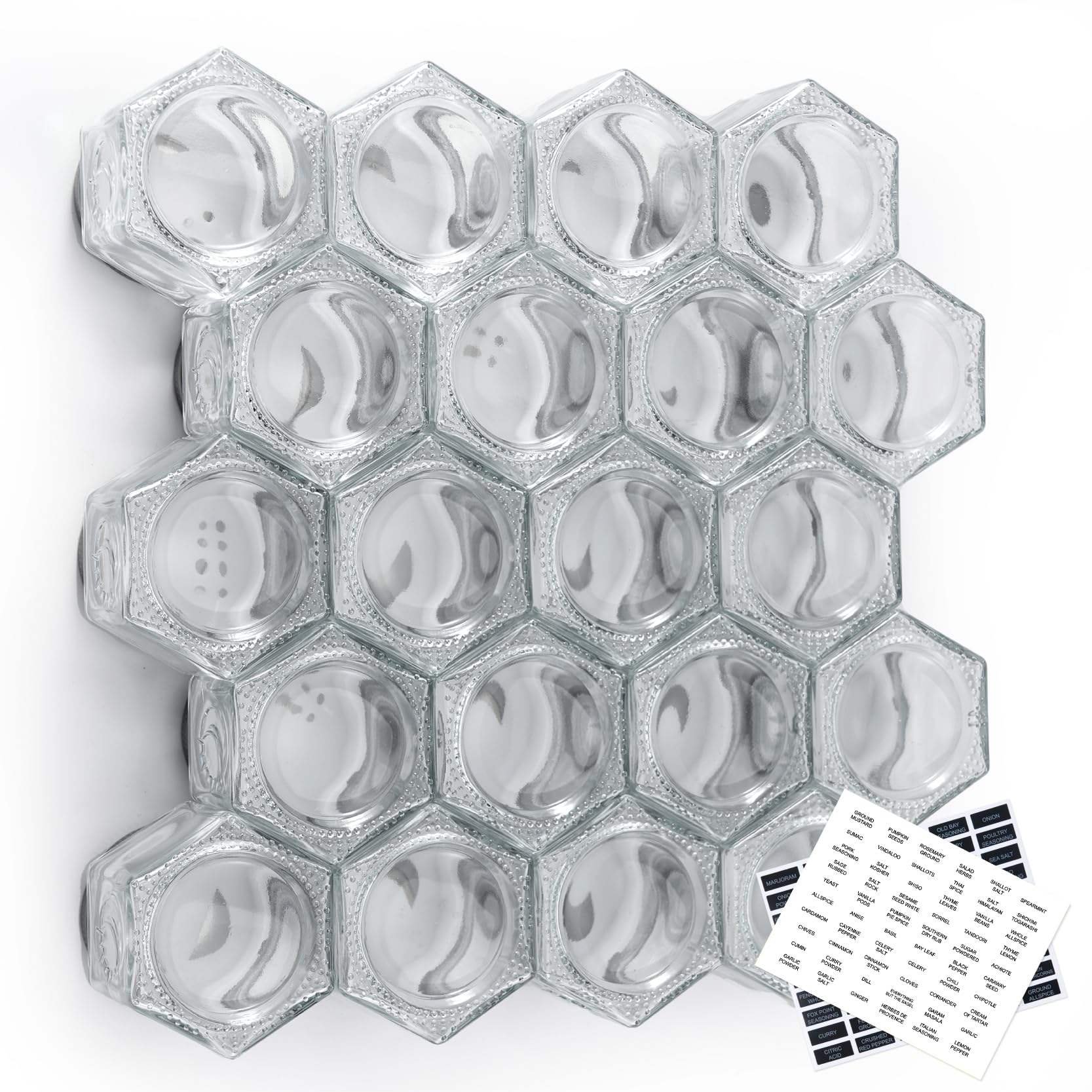 Low Price Kitchen Supplies Mini 4oz Magnetic Hexagon Clear Spice Glass Bottle Jar Containers with Shaker Lids Labels