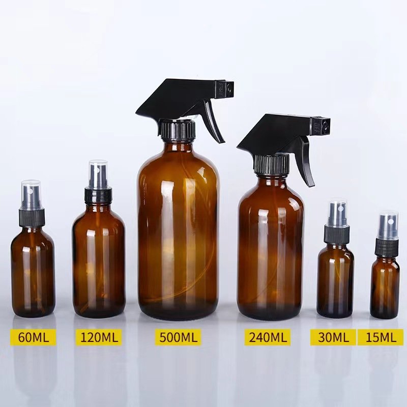 15ml 30ml 60ml 100ml 240ml 500ml 1000ml Roller Frosted Amber Glass Bottle Soap Dispenser With Black Lotion Amber Bottle Pump