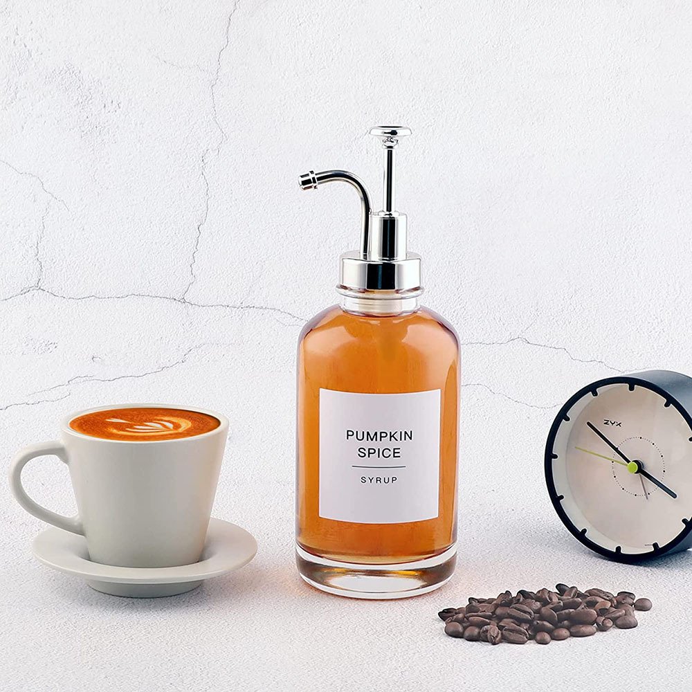 Hot sale Custom packing factory supply 16oz 500ml coffee glass bottle with dispenser for syrup Coffee Bar With Pump Dispenser