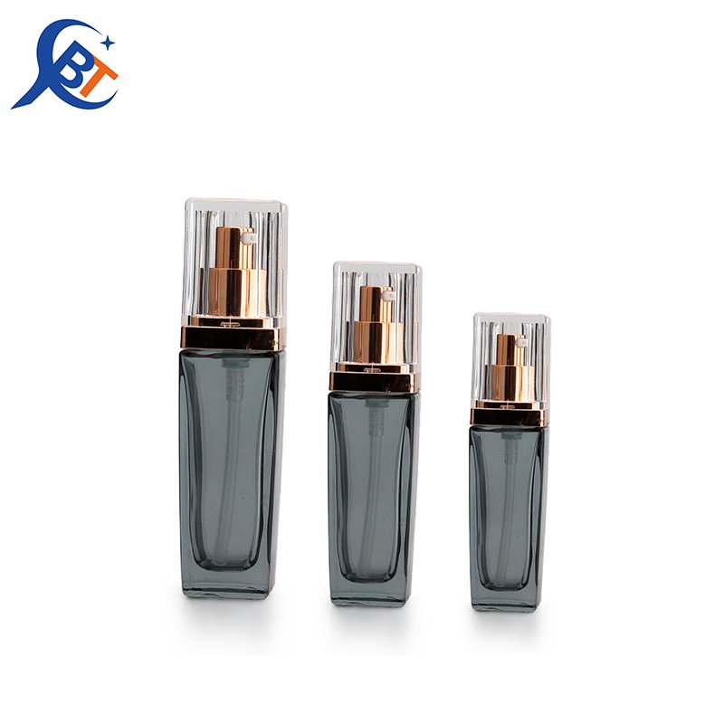 Liquid Foundation Serum Spray Pump Bottle Grey Square Cosmetic Glass Luxury 30ml Screen Printing Round Perfume Oil Men Cosmetic