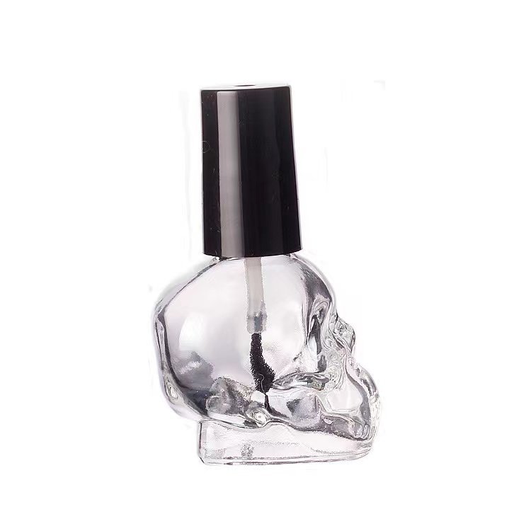 Unique 10ml 15ml Skull shape empty nail polish glass bottle with brush