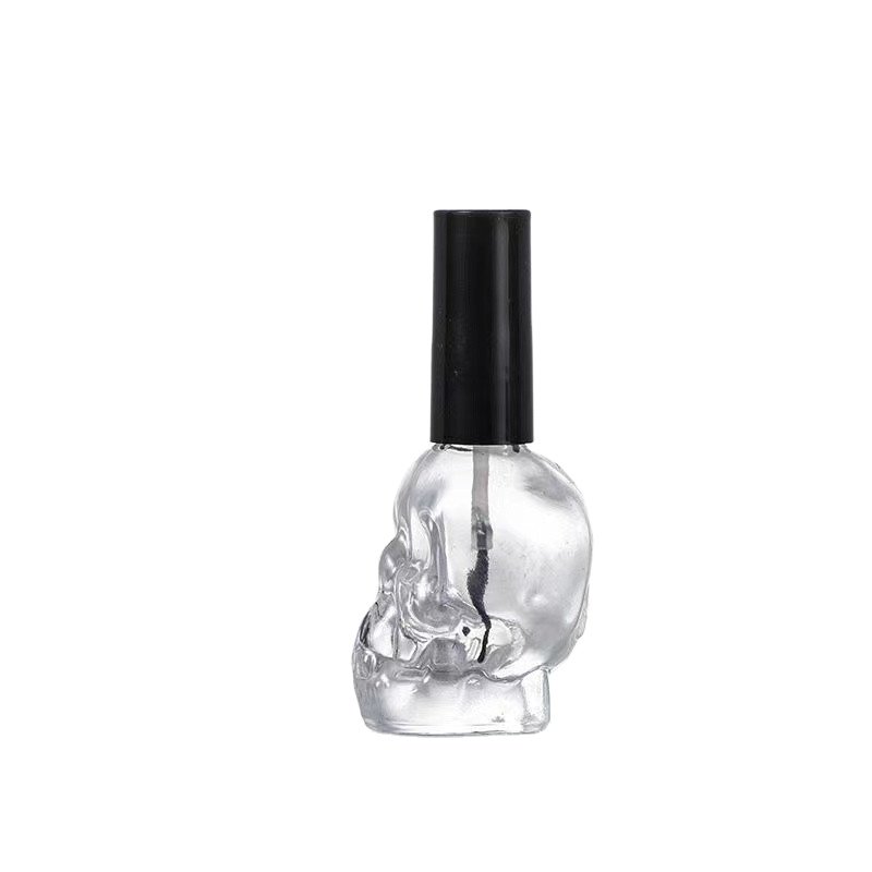 Unique 10ml 15ml Skull shape empty nail polish glass bottle with brush